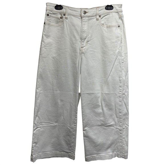 American Eagle Outfitters Denim - American Eagle Outfitters White Wide Leg Crop Jeans Cropped High Waisted Size 10